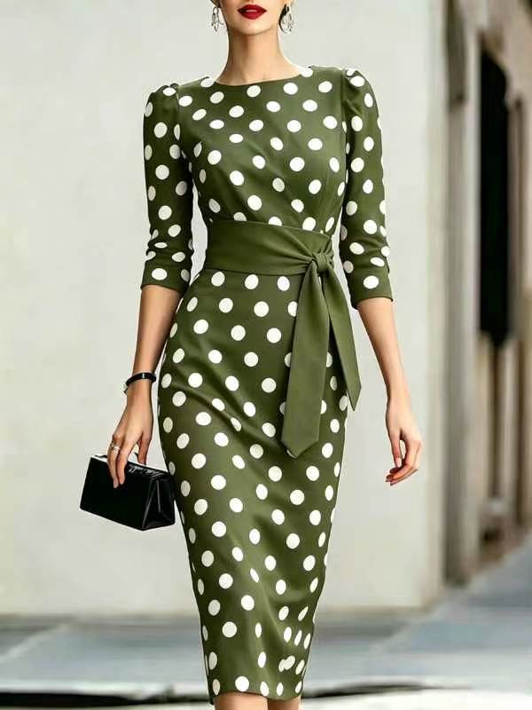 Women's Summer Fashion Elegant Polka Dot Sheath Dress