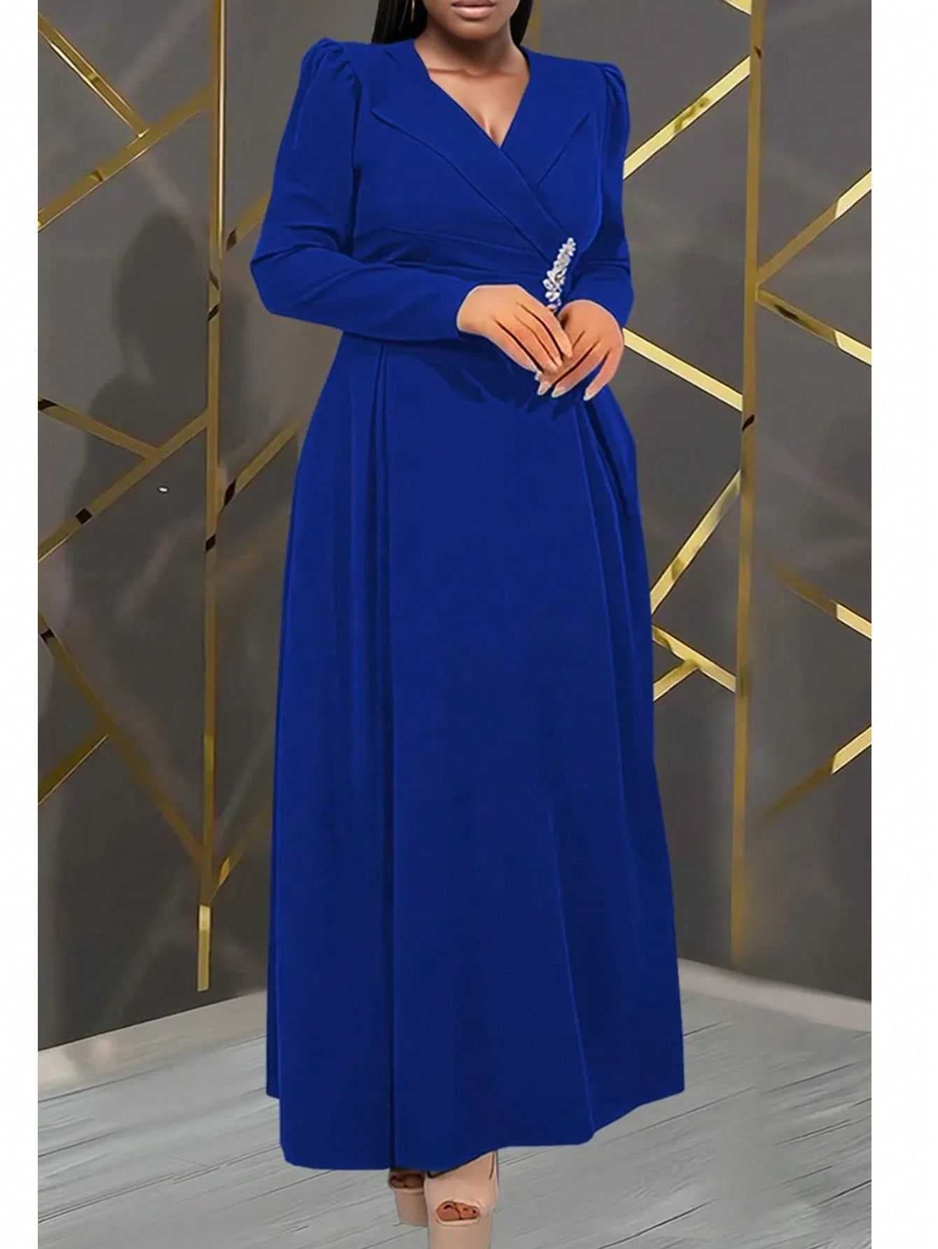 Women's Color Temperament Commute Long Sleeve Cinched Dresses