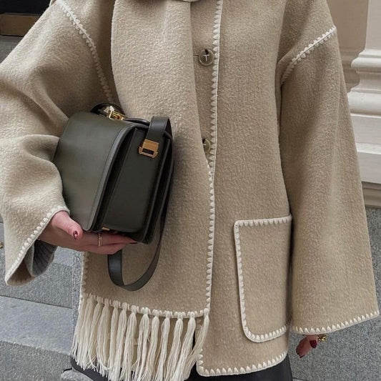 Women's Fashion Woolen Thick Loose With Scarf Clothing