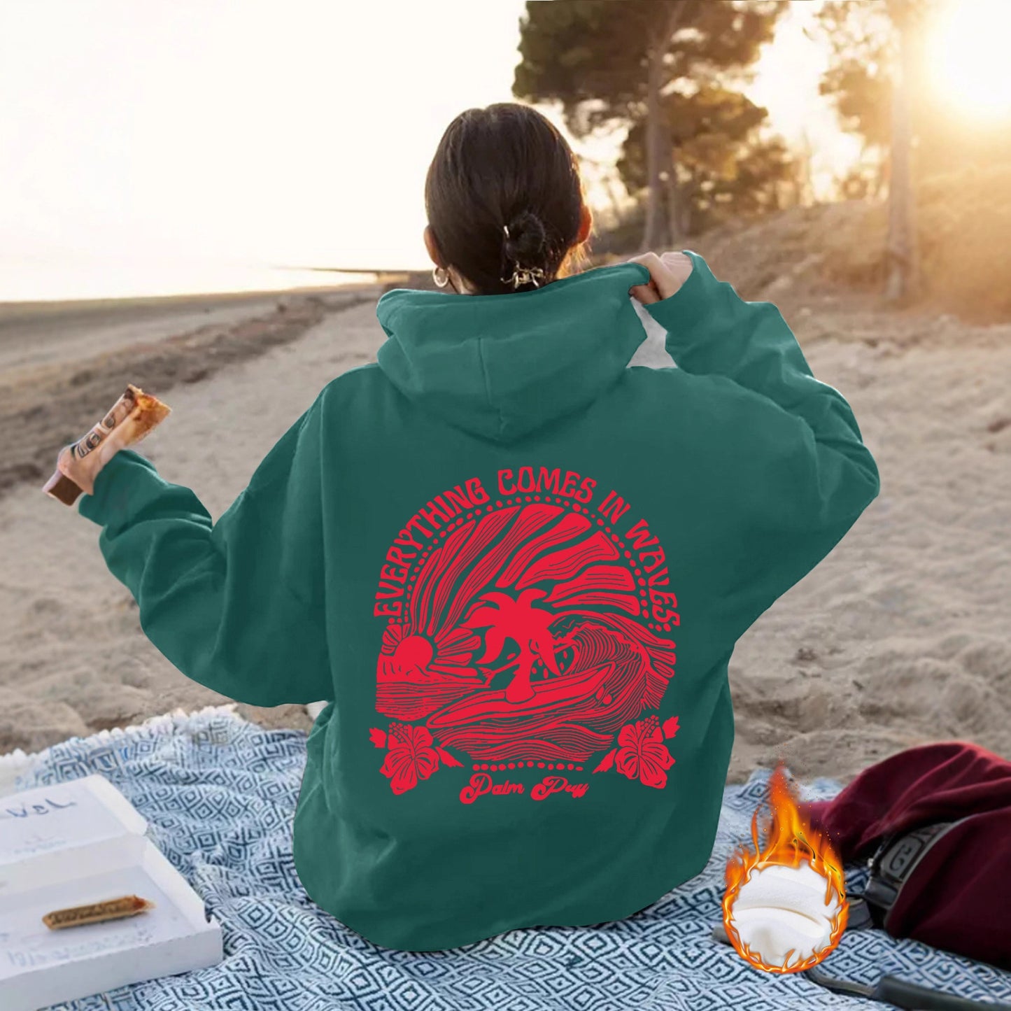 Women's Sun Pattern Printed Hoodie Long Sleeve Women's Sweater, Sweater