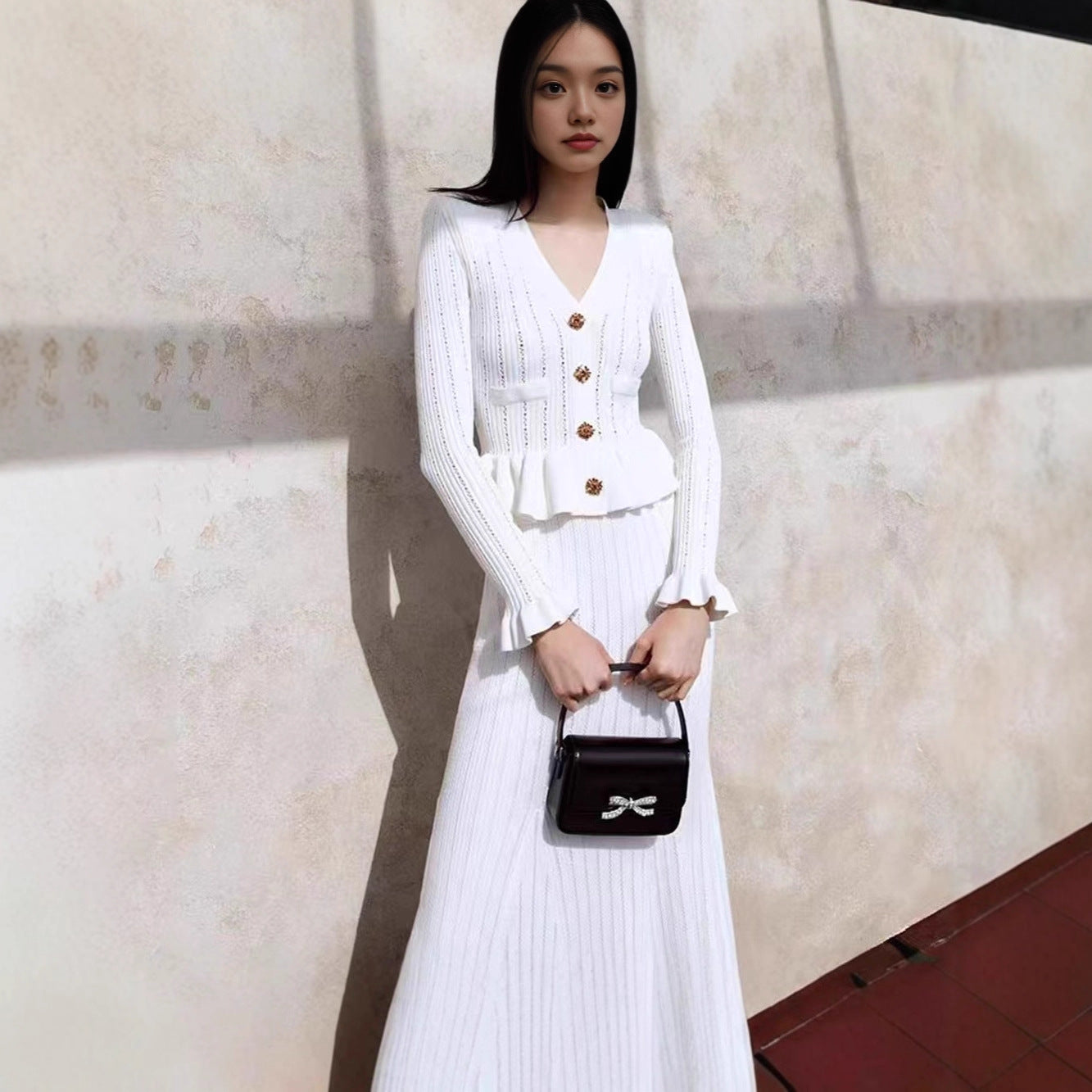 Knitted Dress Long Sleeve Fishtail Fashion Buttons Dresses