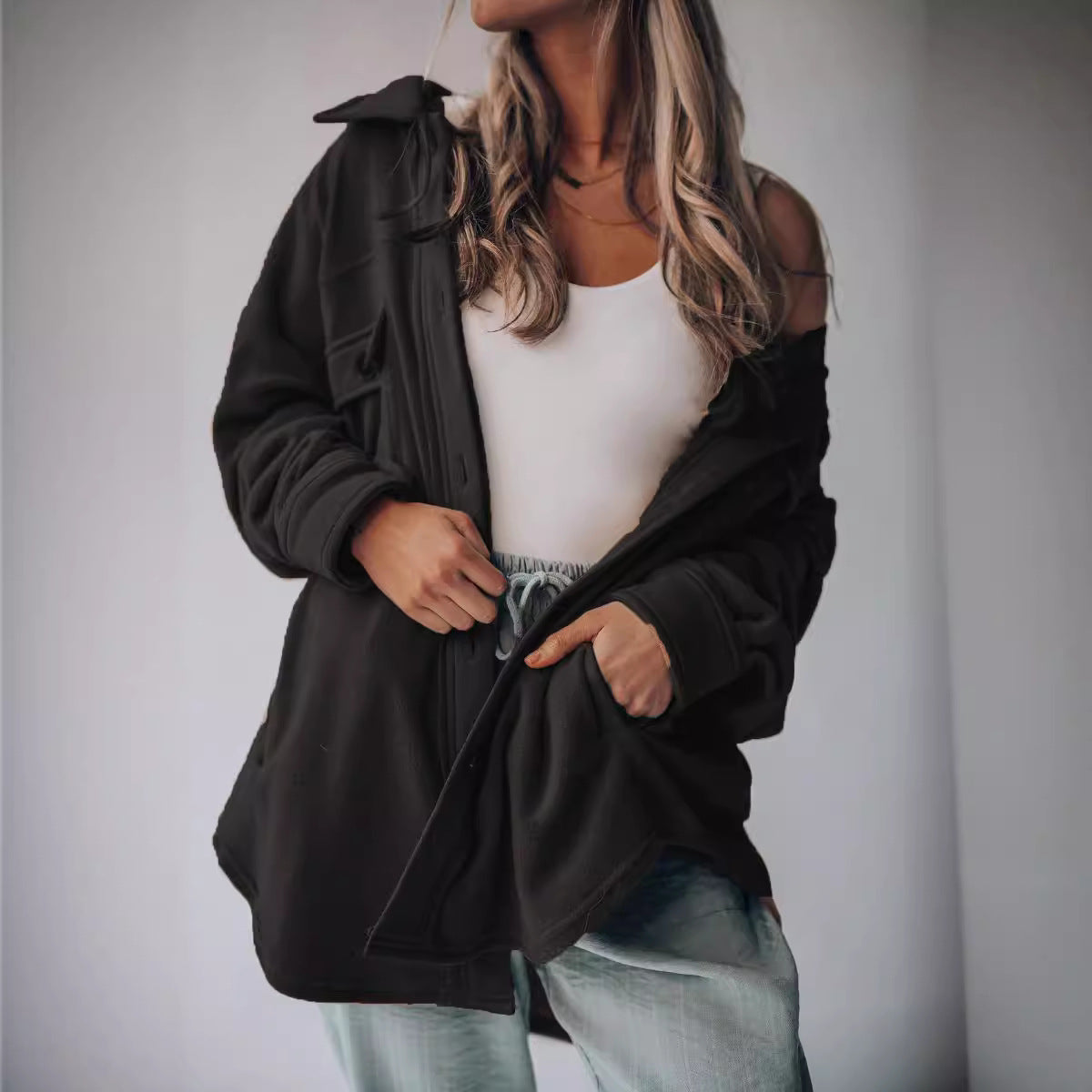Women's Fashion Polo Collar Single-breasted Long Sleeve Blouses