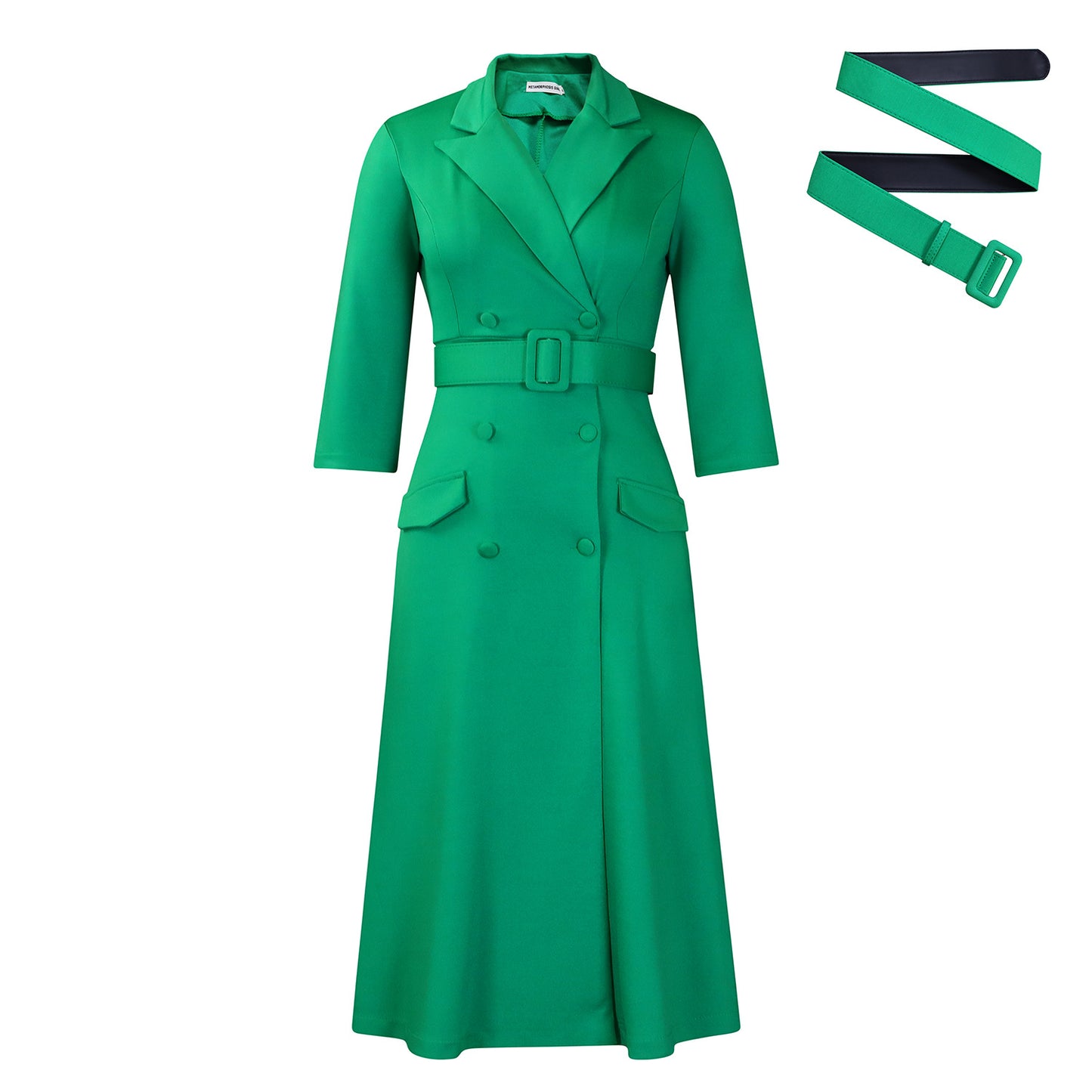 Women's Fashion Elegant Double-breasted Collar Solid Color Dress