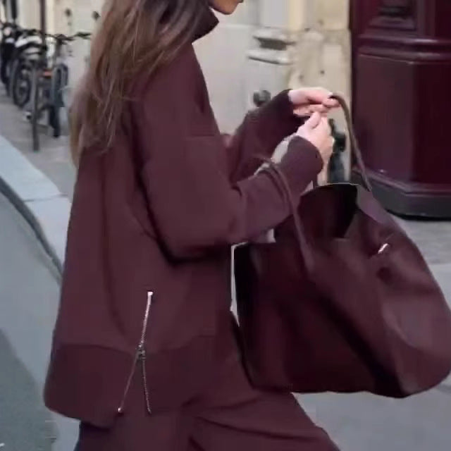 Spring Solid Color Round Neck Loose Suits