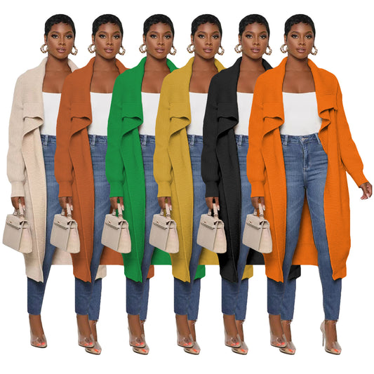 Women's Casual Solid Color Long Knitted Sweaters