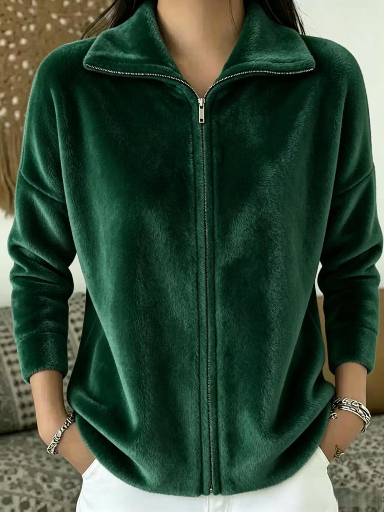 Veet Solid Color Loose Zip Easy Women's Sweater, Sweater