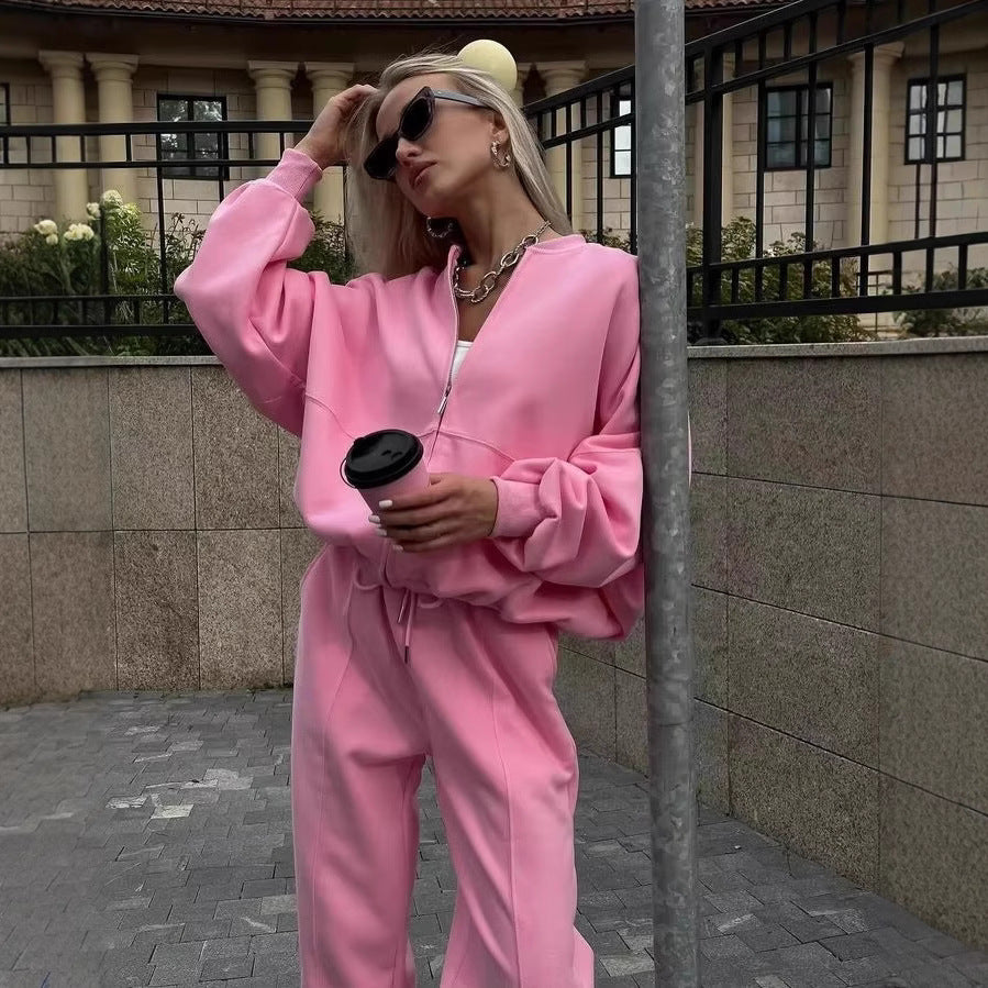 Women's Autumn Zipper Casual Sweatshirt Outfit Two-piece Suits