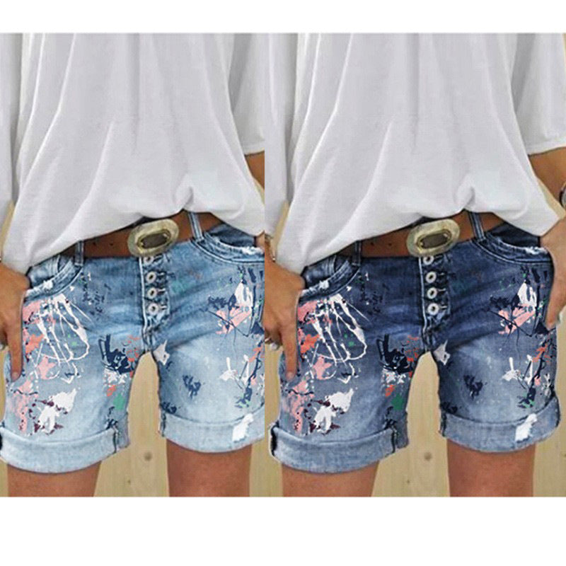 Women's High Waist Stretch Exquisite Large Printed Women's Jeans
