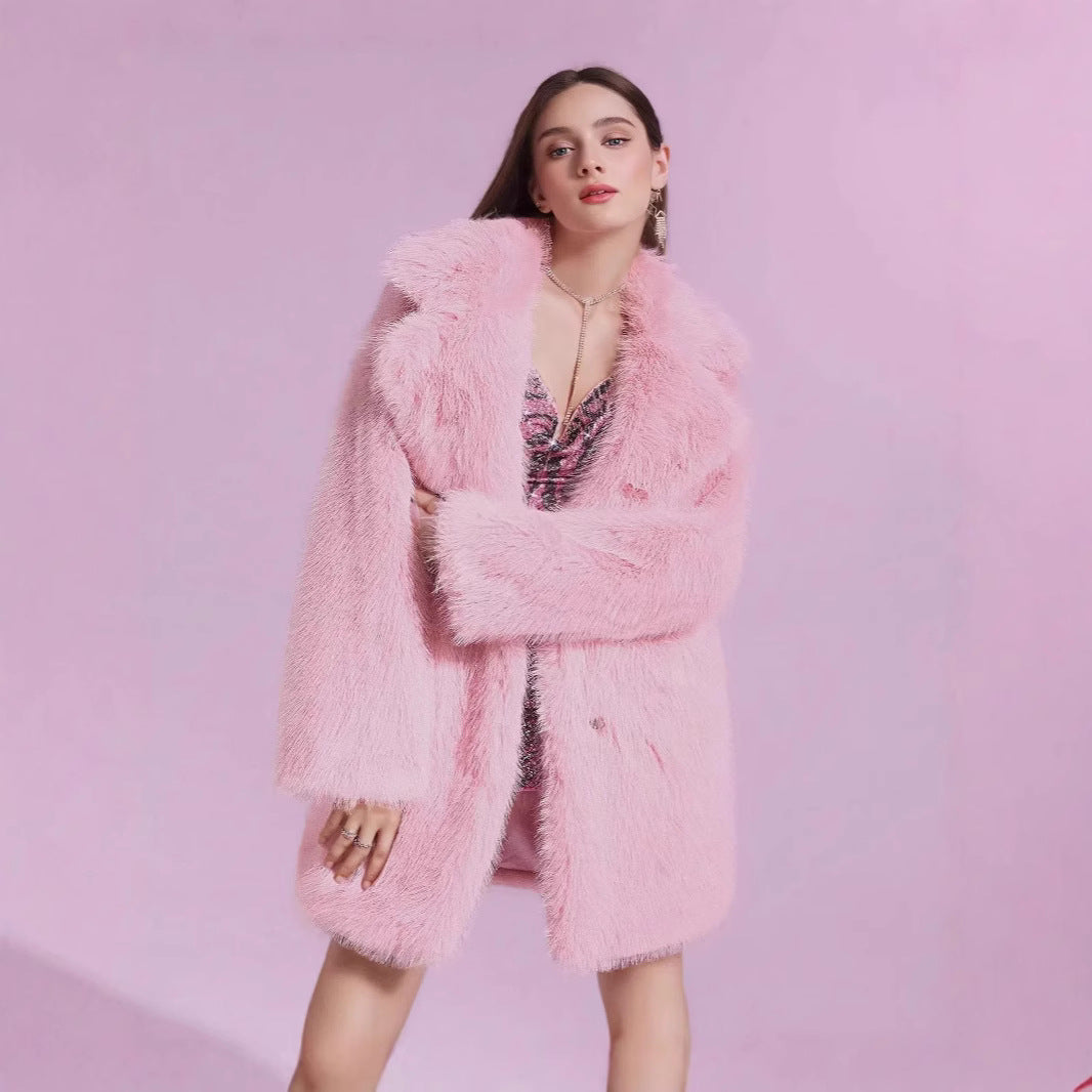 Women's Long Sleeve Lapel Faux Fur Pure Color Plus Size