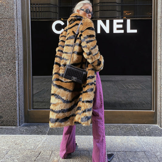 Imitation Tiger Pattern Lengthened Artificial Loose Coats