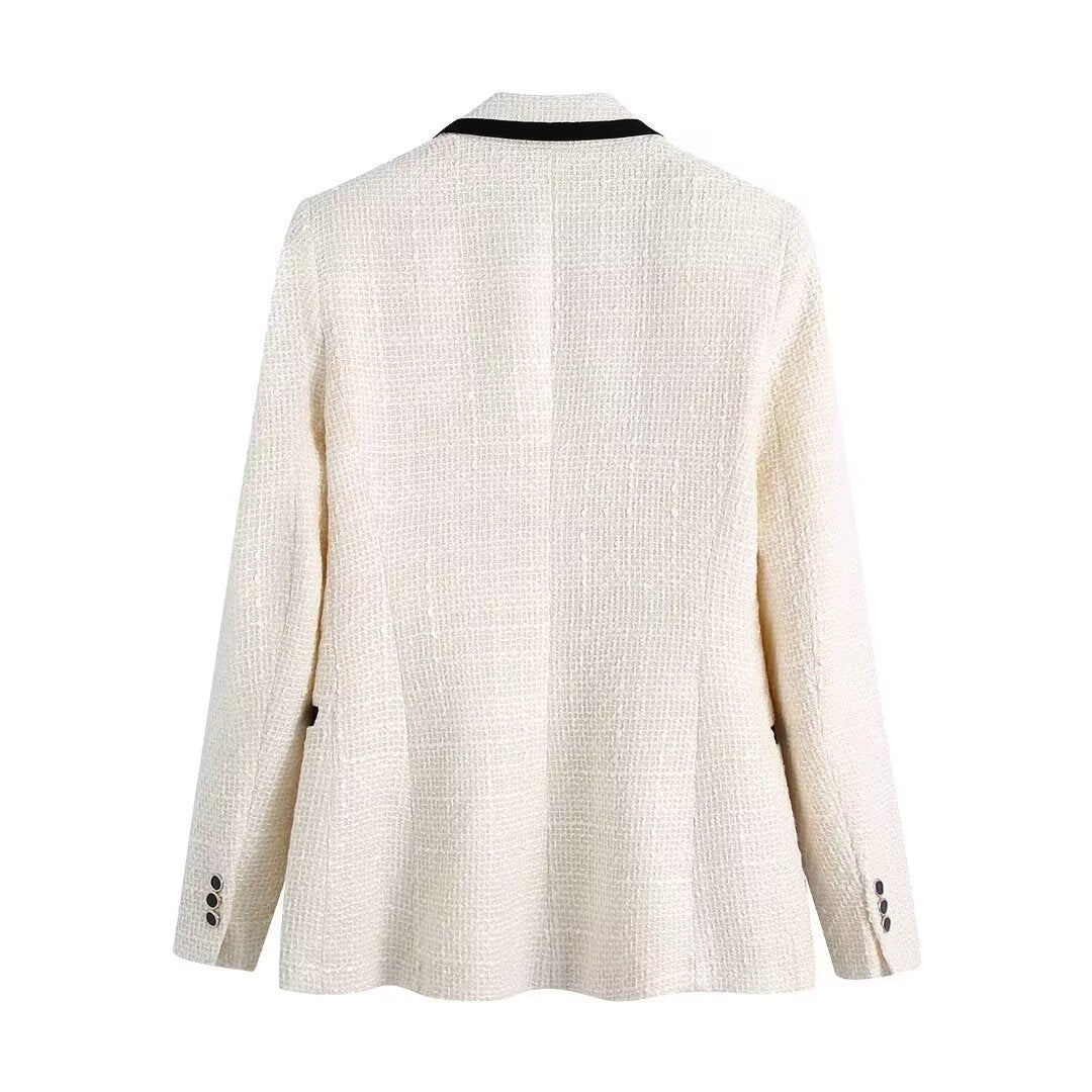 Women's Western Style Fashion White Color Contrast Blazers