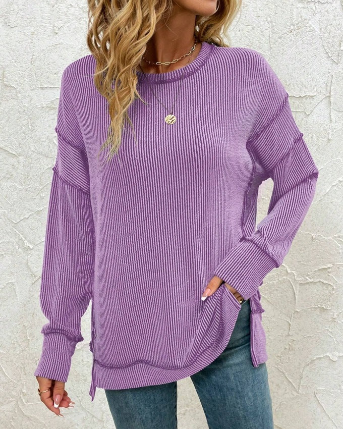 Women's Twist Strip Split Long Sleeve Loose Women's Sweater, Sweater