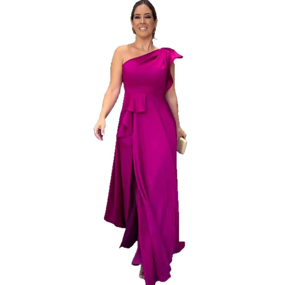Elegant Slant Shoulder Lace Slimming Dress Dresses