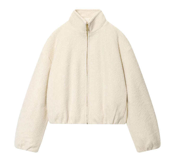 Women's Solid Color Loose Stand Collar Beaded Jackets