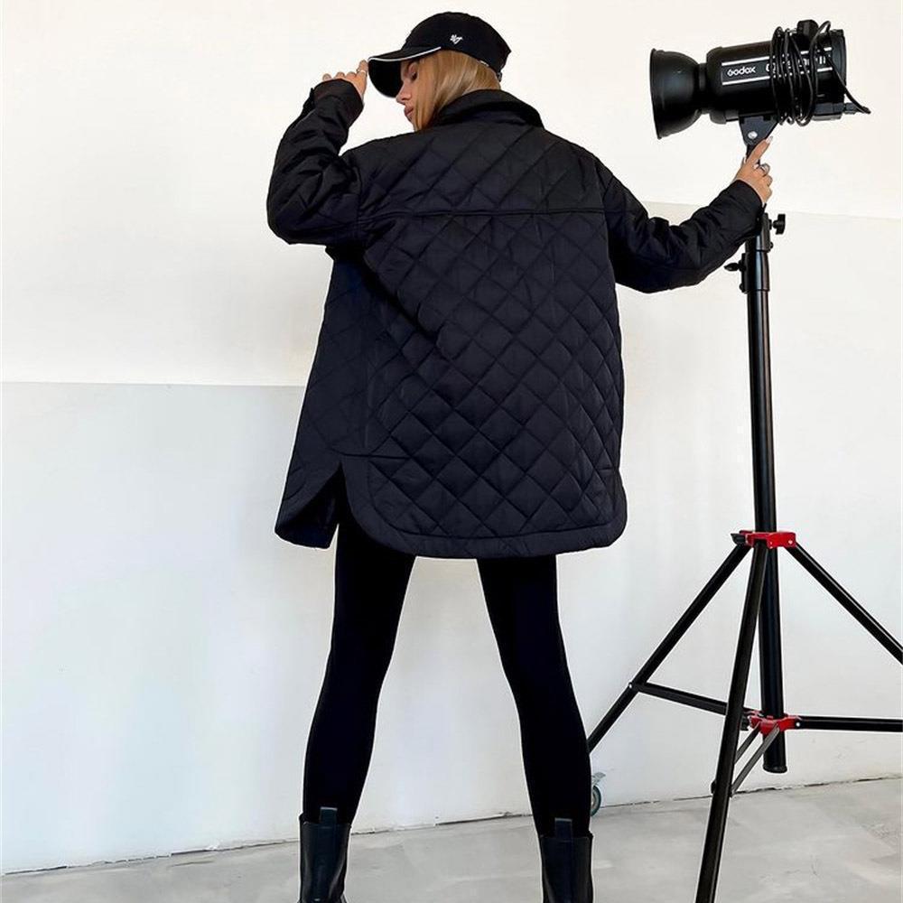 Women's Long Breasted Lapel Loose Warm Rhombus Coats