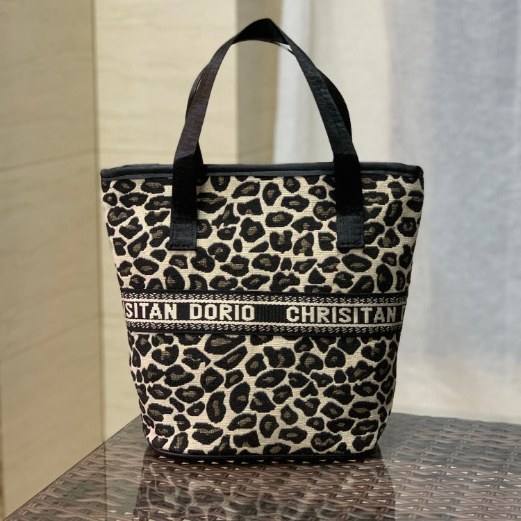 Classic Leopard Pattern Large Capacity Wash Hand Carrying Snack Handbags