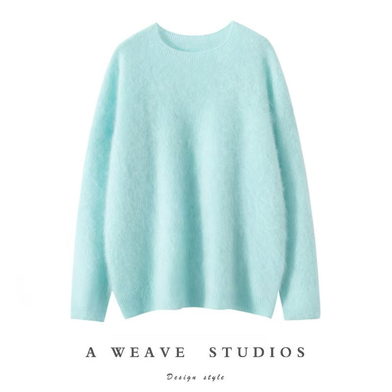 Women's Pure Cashmere Brushed Loose Round Neck Sweaters
