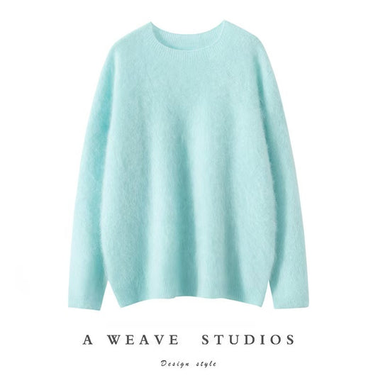Women's Pure Cashmere Brushed Loose Round Neck Sweaters