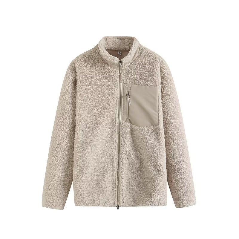 Women's Loose Warm Contrast Color Double Zipper Jackets