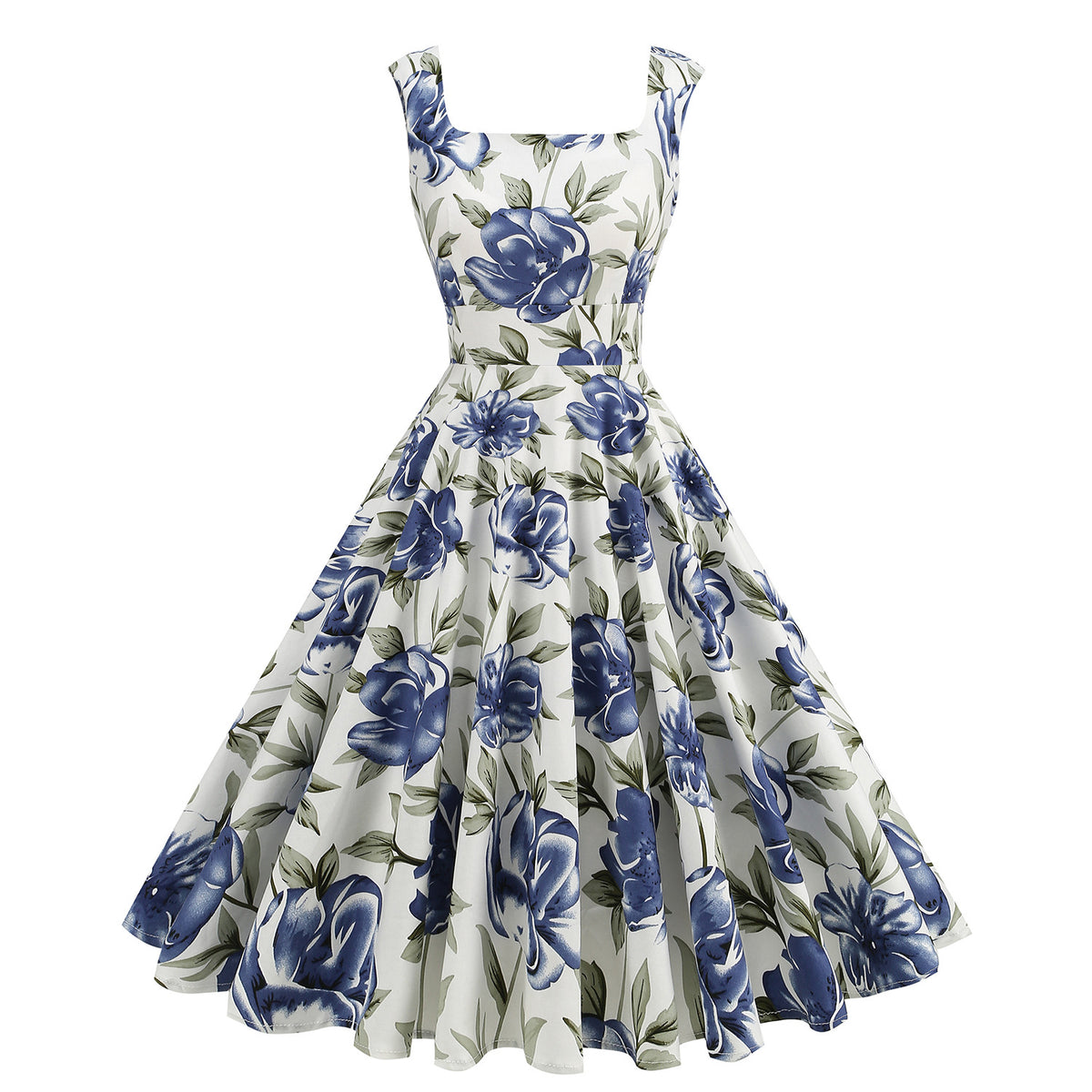 Summer Retro Hepburn Style High Waist Fresh Printed Dress