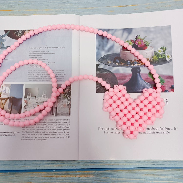 Beaded Peach Heart Beads Pearl Handmade Ya Crossbody Bags