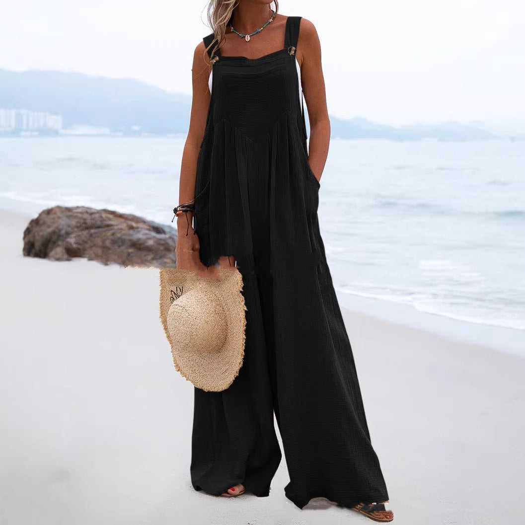 Summer Smart Trousers Solid Color Loose Casual Women's Jumpsuit/clothing