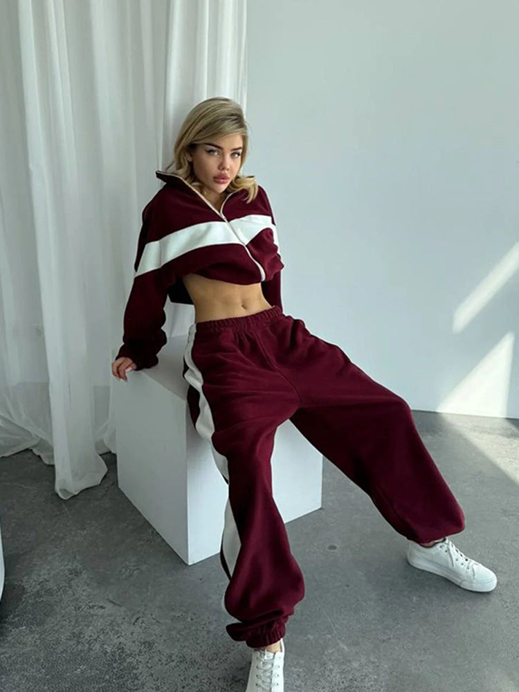 Women's Casual Sports Zipper Trousers Two-piece Set Suits