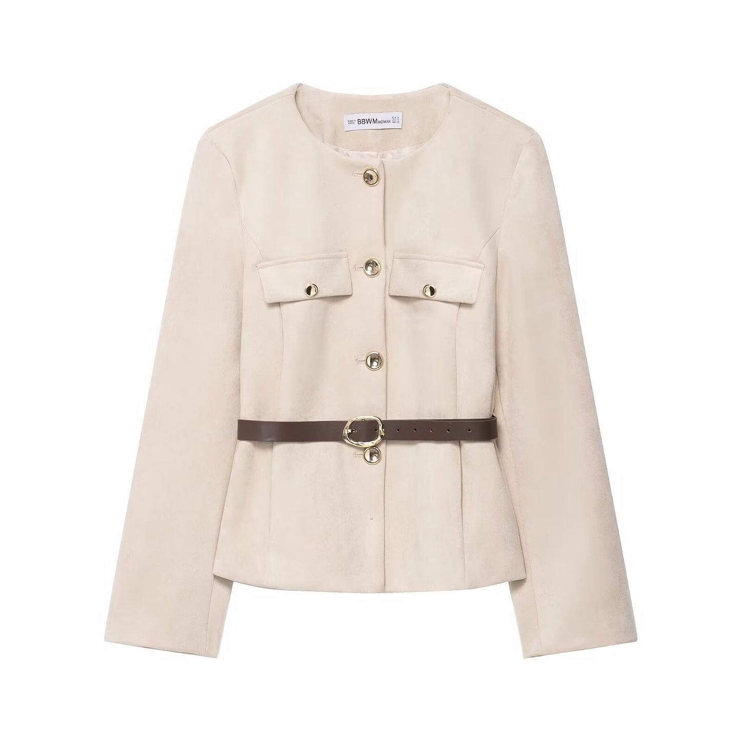 Women's Fashion With Belt Suede Texture Effect Coats