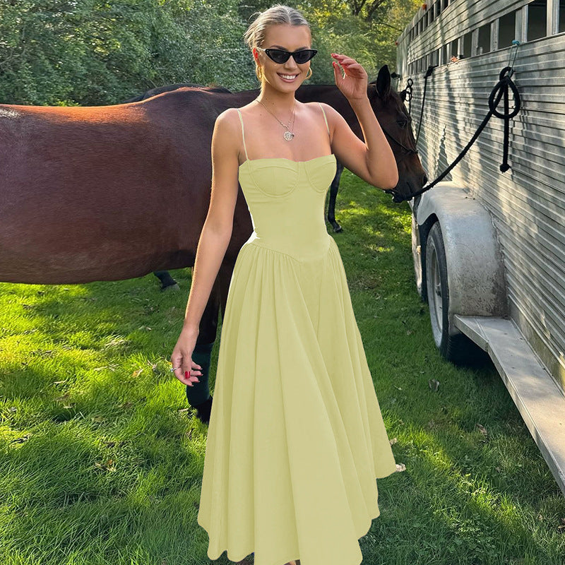Women's Sexy Waist Trimming Slim Backless Slip Dresses