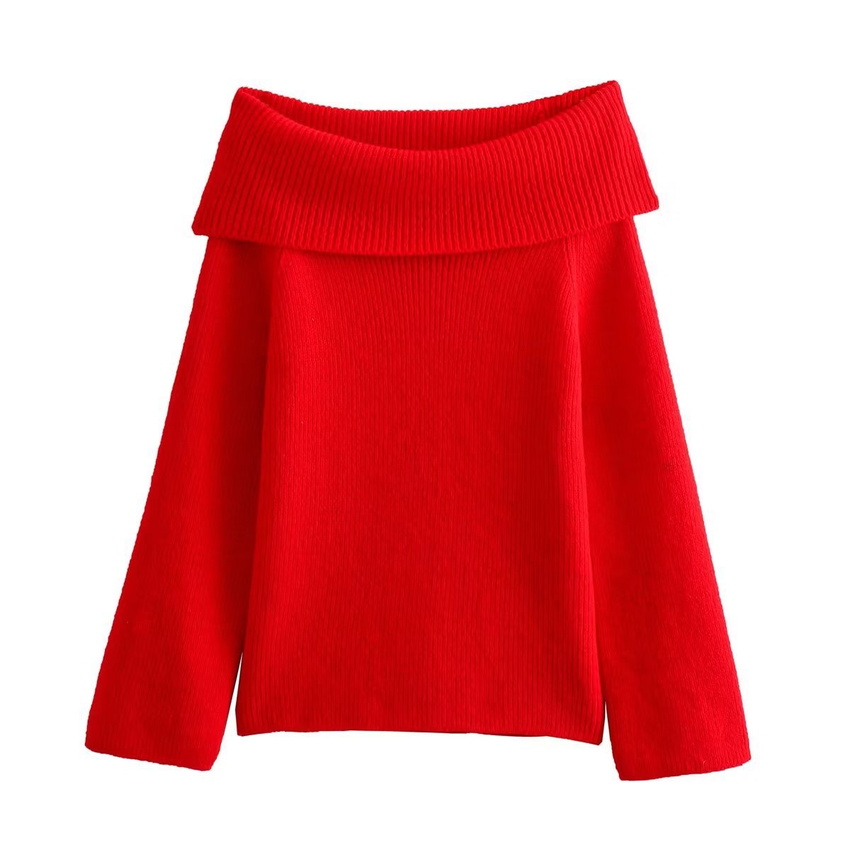 Women's Collar Strapless Sexy Slim Fit Solid Sweaters