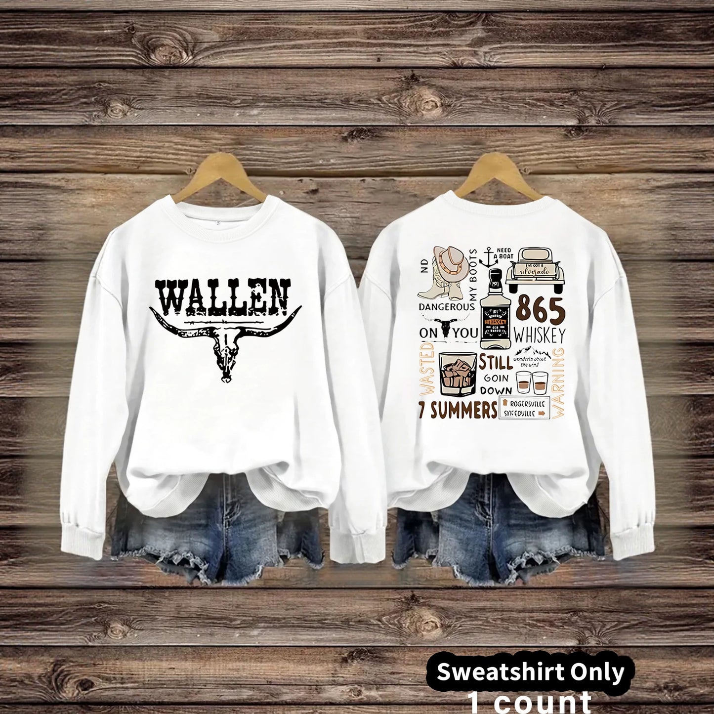 Cow Head Letter Pattern Printed Round Neck Versatile Casual Women's Sweater, Sweater