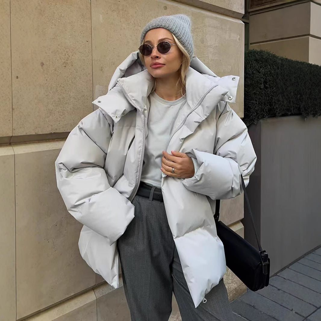 Women's Thickened Thermal Zipper Hooded Casual Loose Long Coats