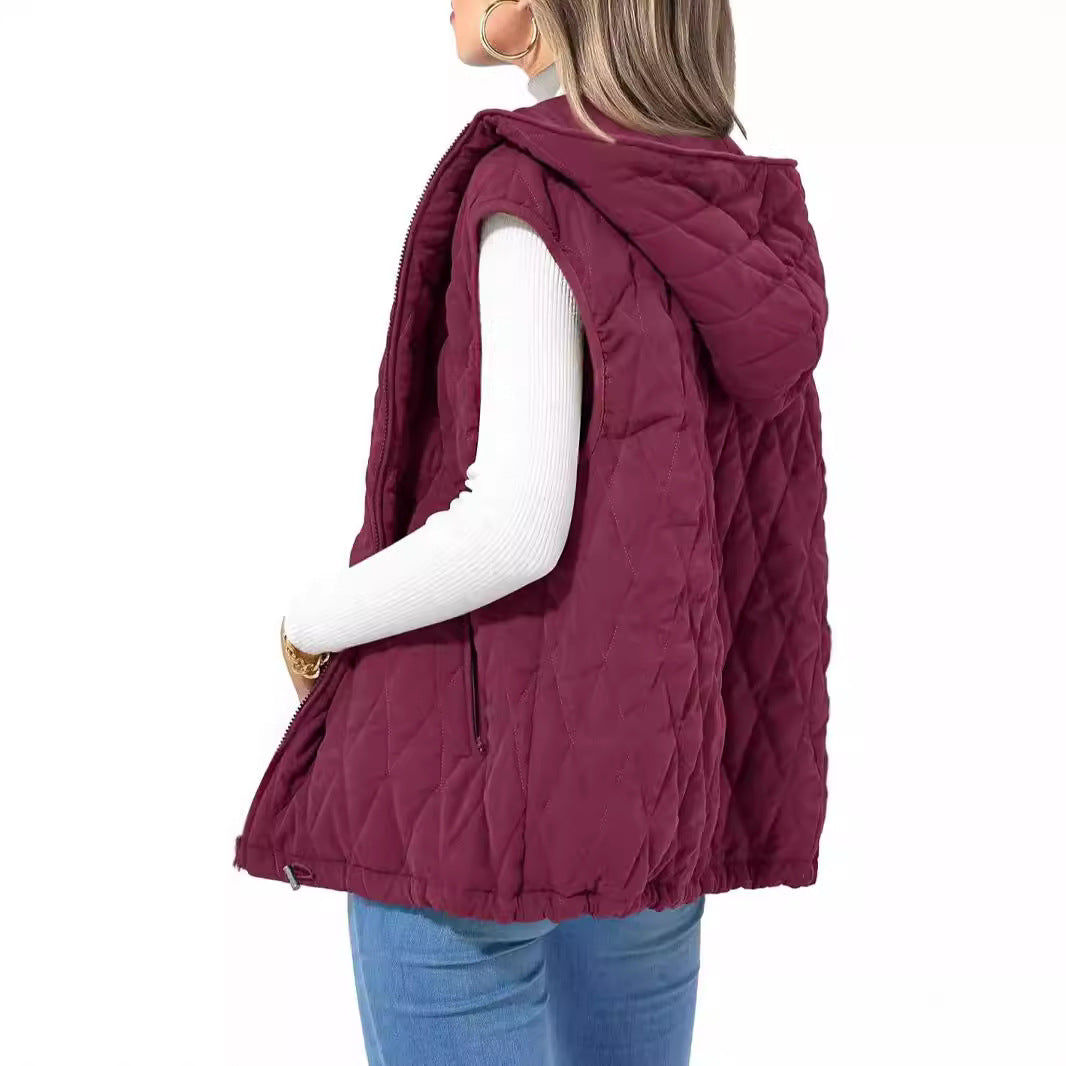Ladies Hooded Waistcoat Lightweight Cotton Outer Vests