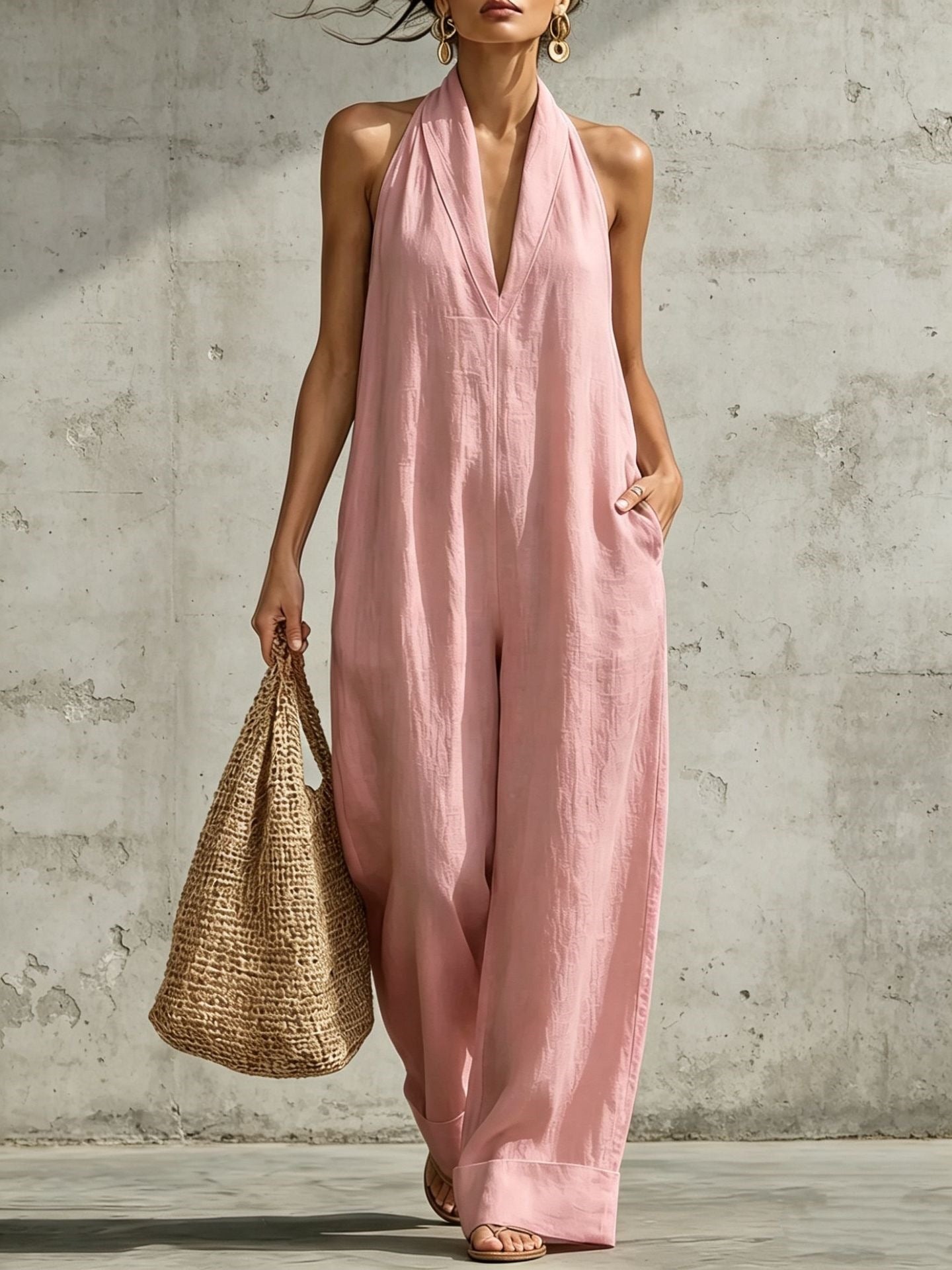Women's Cotton Linen Simple Elegant Sleeveless Casual Women's Jumpsuit/clothing