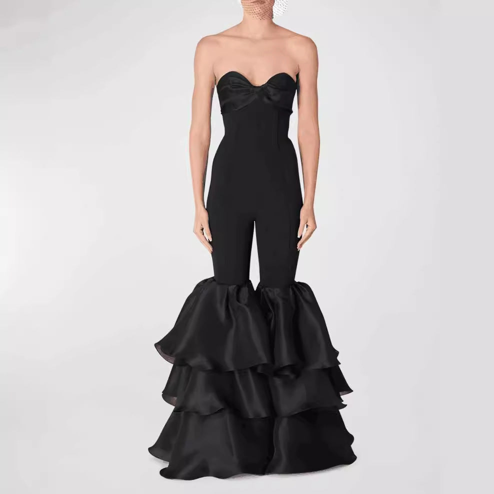 Red Carpet Fashion Personalized Design Ruffled Bell-bottom Jumpsuits