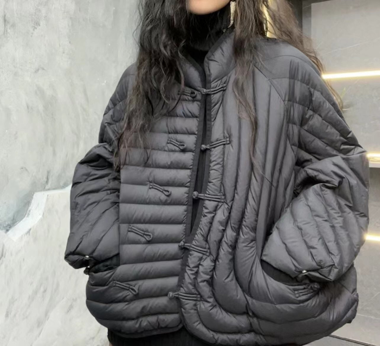Women's White Duck Down Stand Collar Buckle Jackets