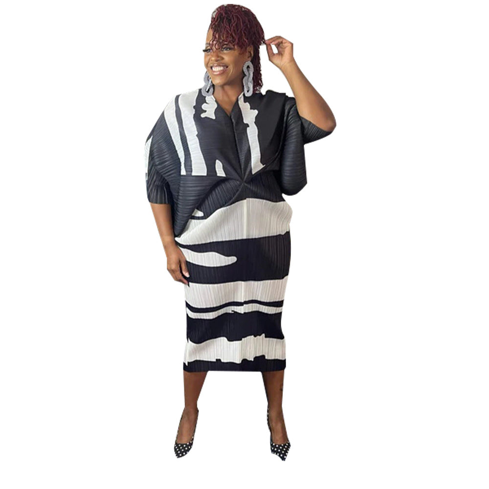 Women's Summer Color Batwing Sleeve Printed Dress Dresses