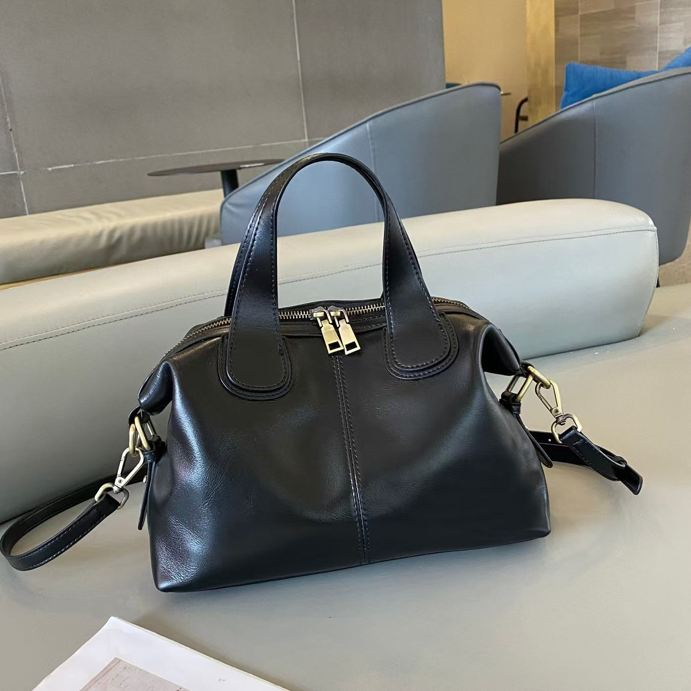 Women's Leather Cross First Layer Cowhide Boston Bags