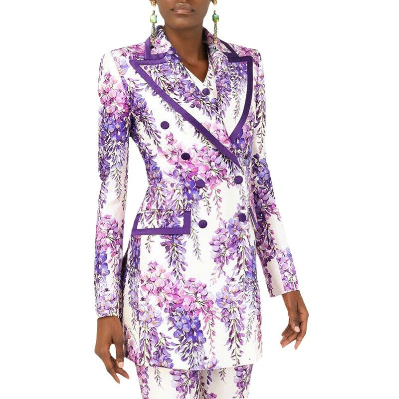 Digital Printing Mid-length Skinny Trousers Two-piece Fashion Casual Suit