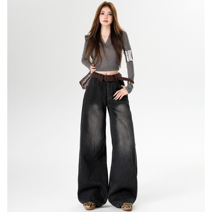 Women's Fleece-lined Thickening Wide Leg Retro Hot Style Jeans