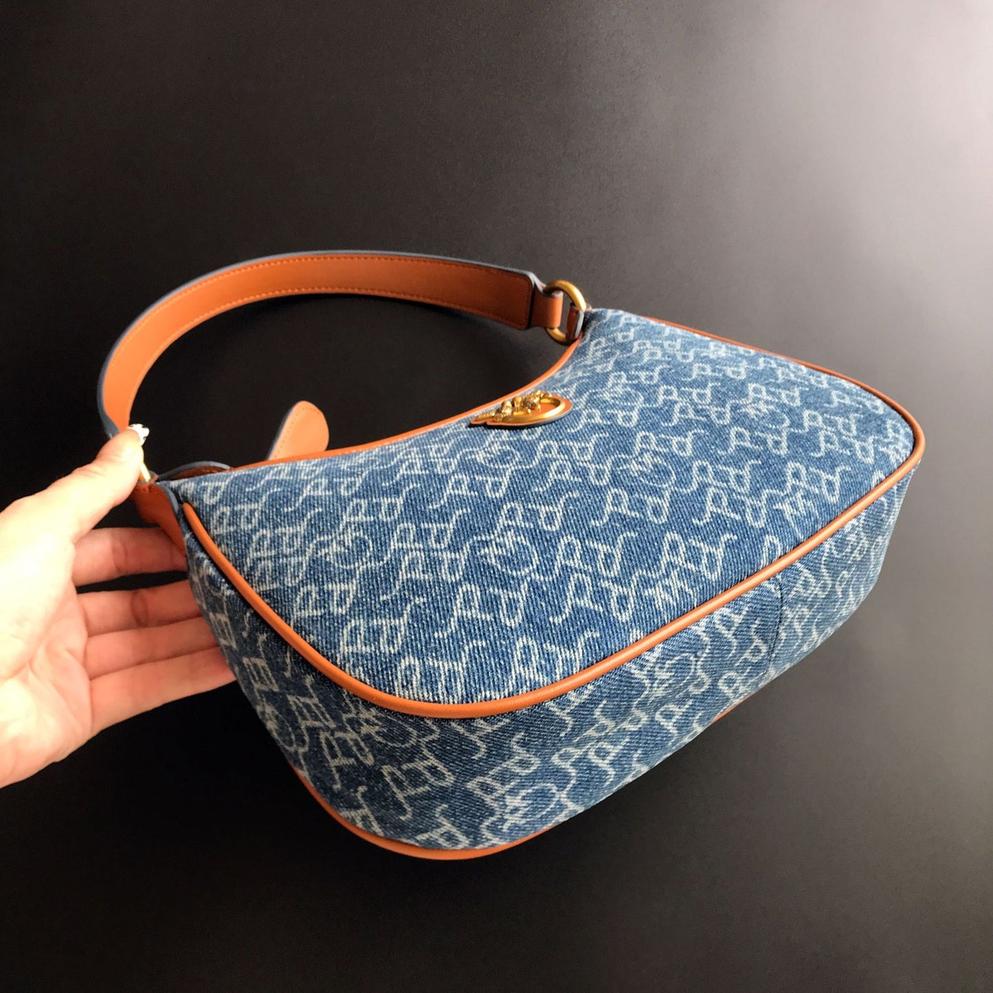 Women's Denim Leather Swallow Underarm Puff Pillow Bags