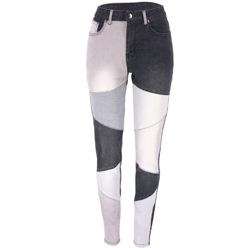 Women's Autumn Blue Black Stitching Trendy Cotton Jeans
