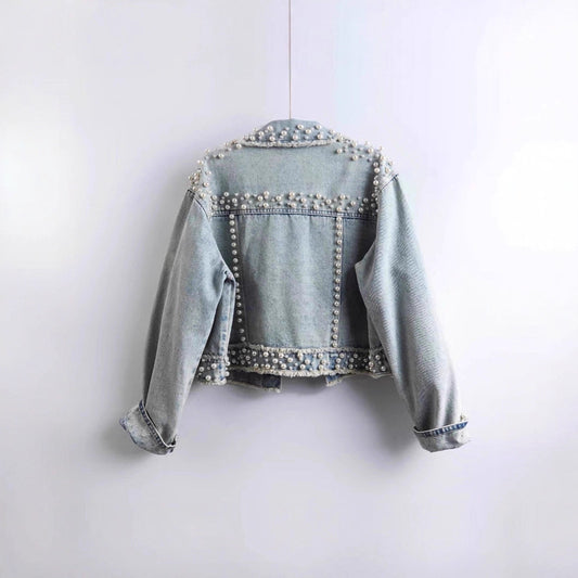 Women's Design Washed Denim Autumn Beaded Fashion Jackets