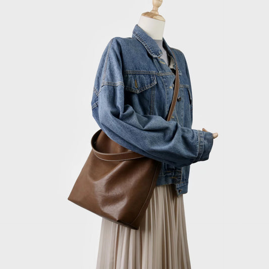 Cowhide Vegetable Basket Niche Large Capacity Handbags