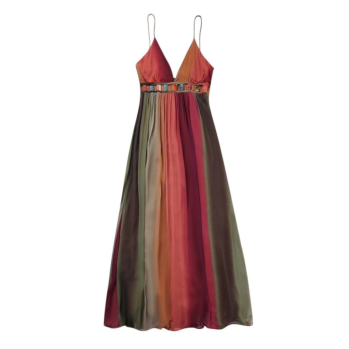 Women's Inlaid Gradient Decoration Midi Suspender Dress Dresses