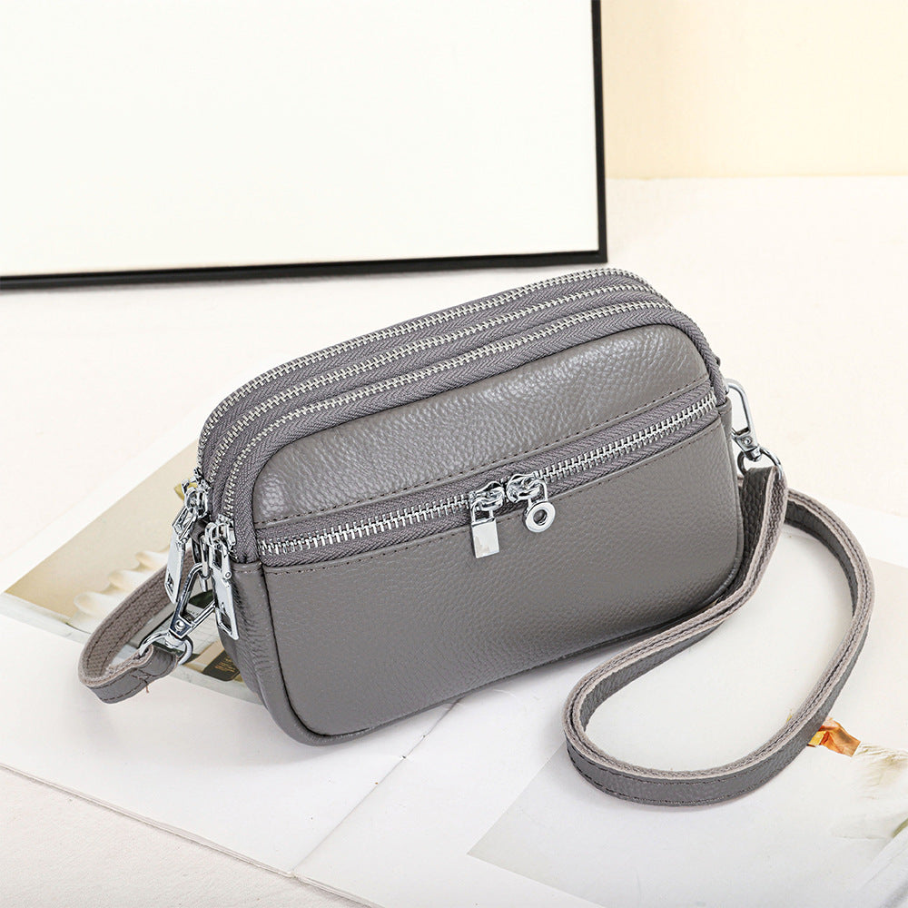 Women's Layer Cowhide Large Capacity Zip One Crossbody Bags