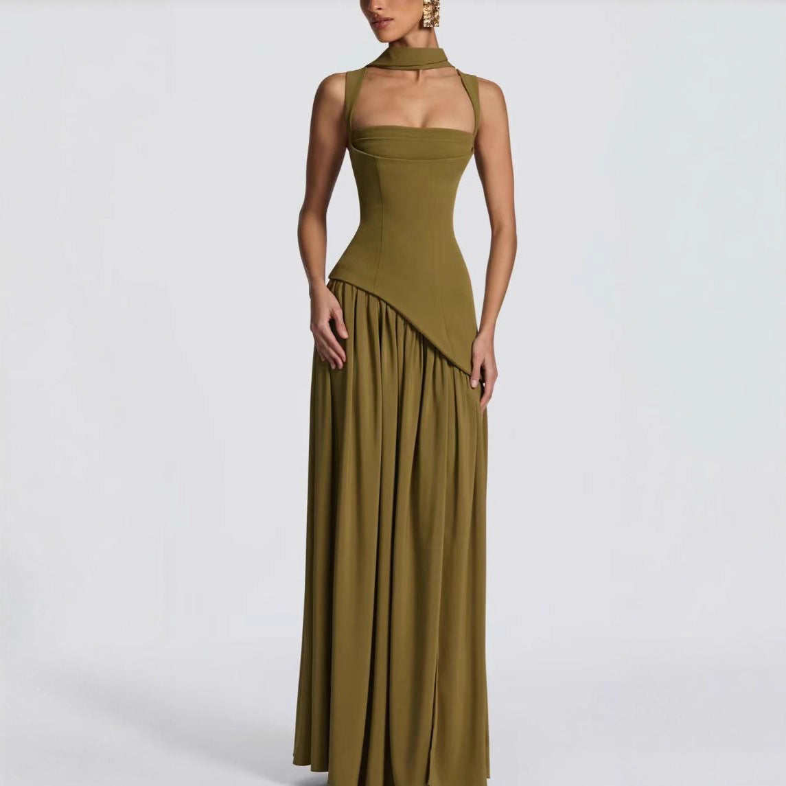 Irregular Slit Contrast Color Sexy Pleated Dresses