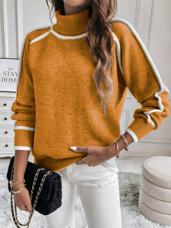 Women's Long-sleeved Pullover Turtleneck Solid Color Loose Sweaters