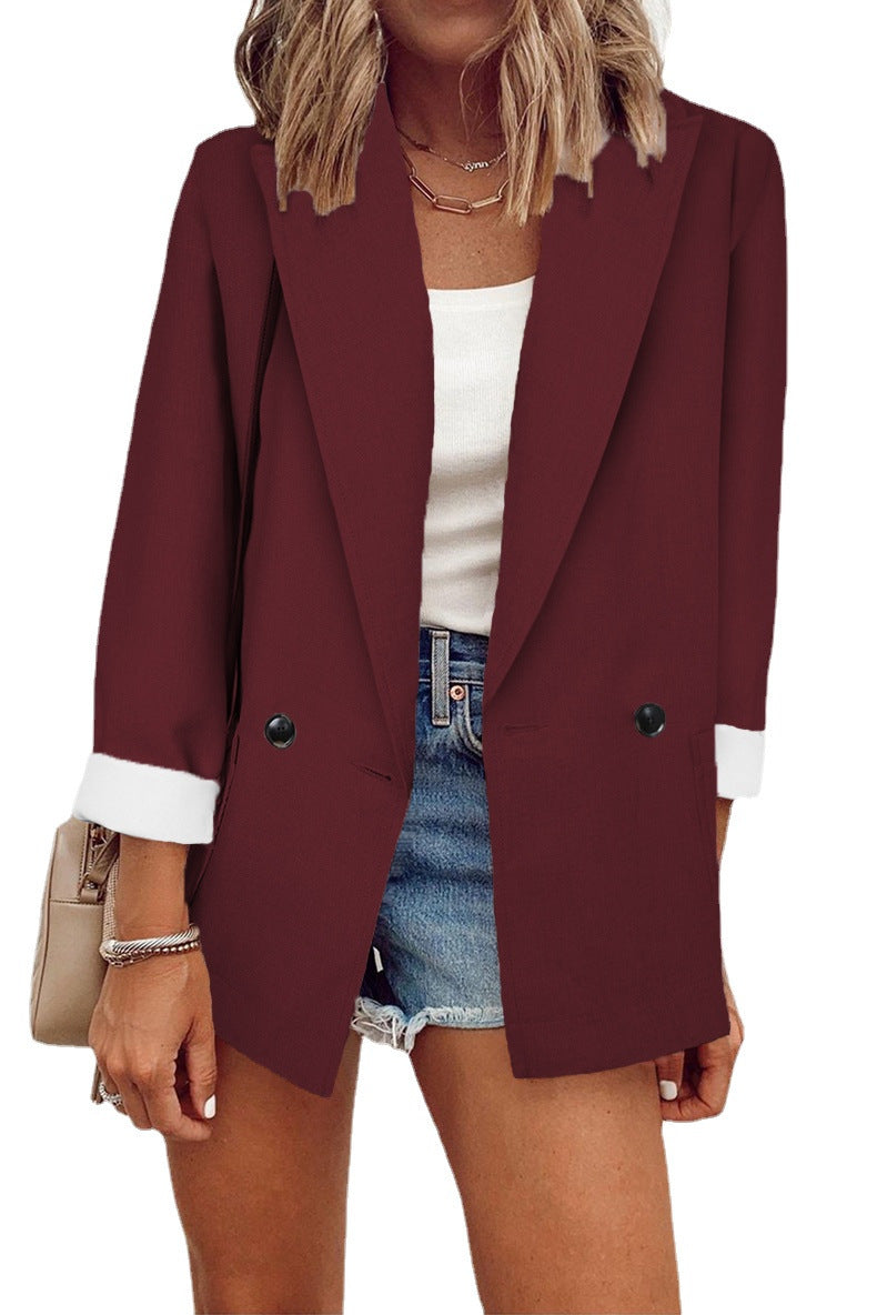 Fashion Solid Color Single Long Sleeve Small Suit