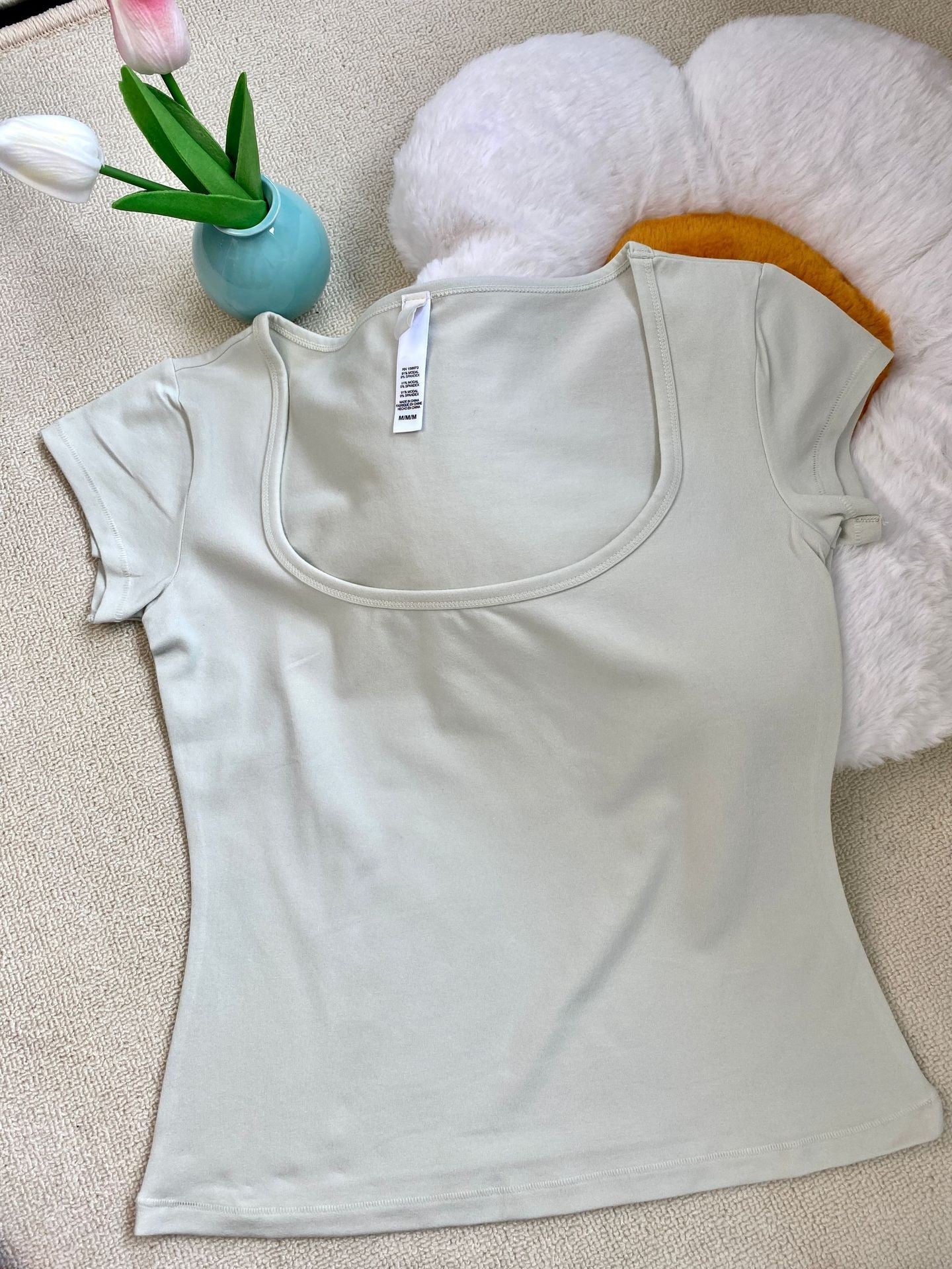 Hot Square Collar Slimming Sleeve T-shirt Blouses